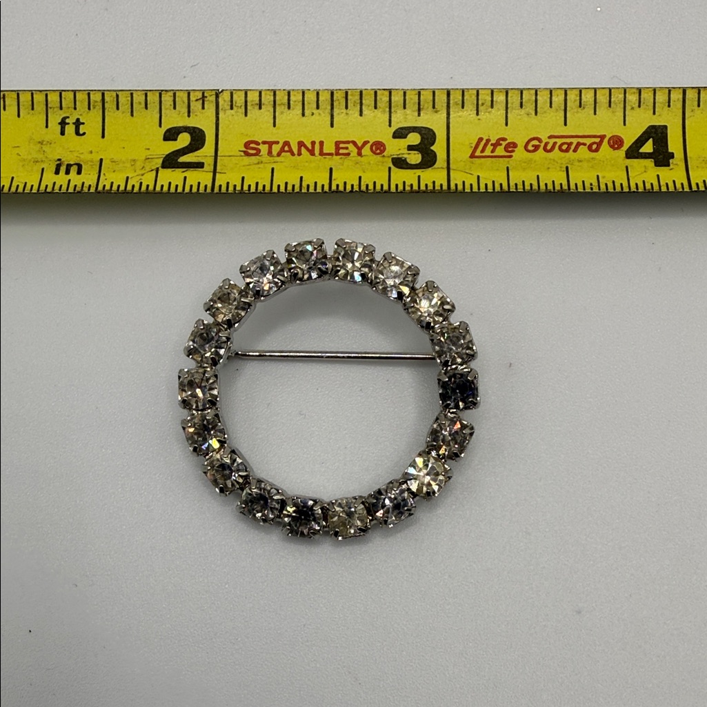 Silver Tone Crystal Circle Brooch